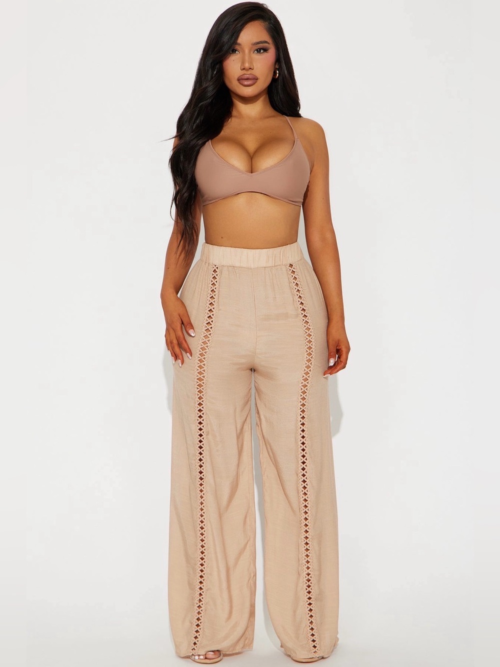 Crochet-Trim Wide Leg Pants